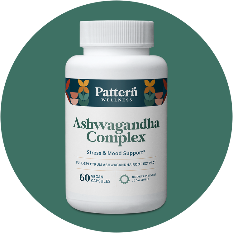 A bottle of Pattern Wellness Ashwagandha Complex.