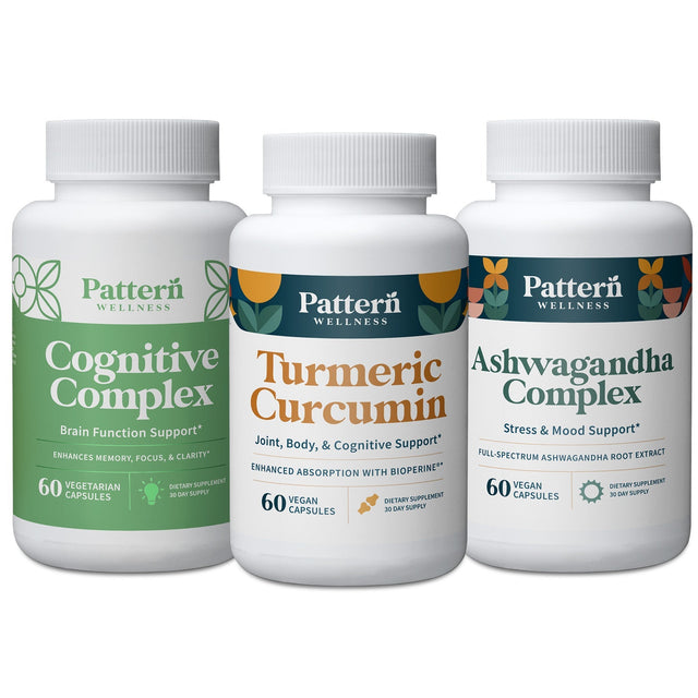 Bottles of Turmeric Curcumin, Cognitive Complex and Ashwagandha Complex.