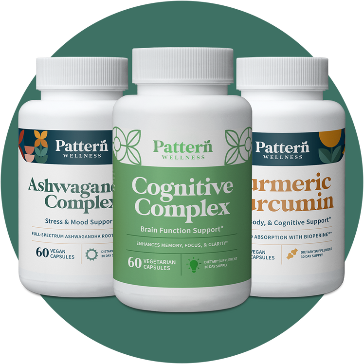 Bottles of Turmeric Curcumin, Cognitive Complex and Ashwagandha Complex.