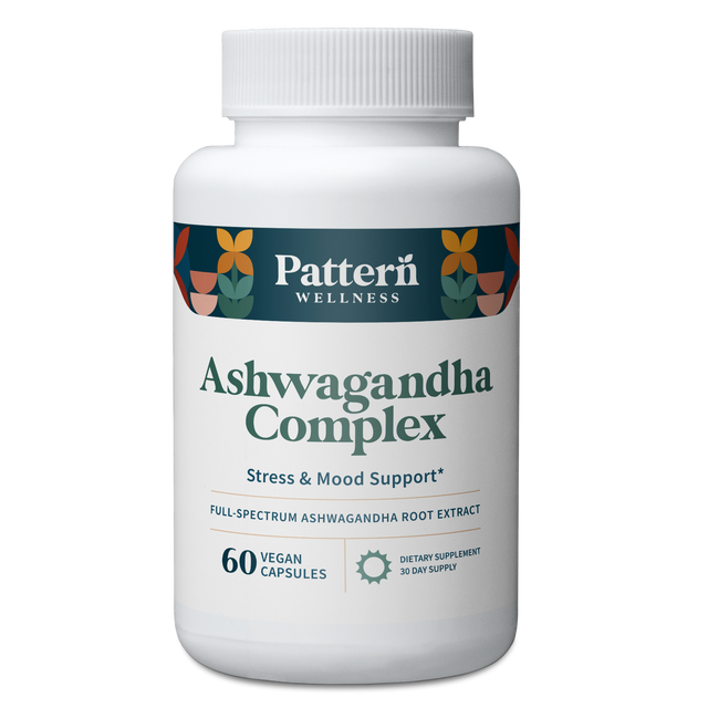 A bottle of Pattern Wellness Ashwagandha Complex.