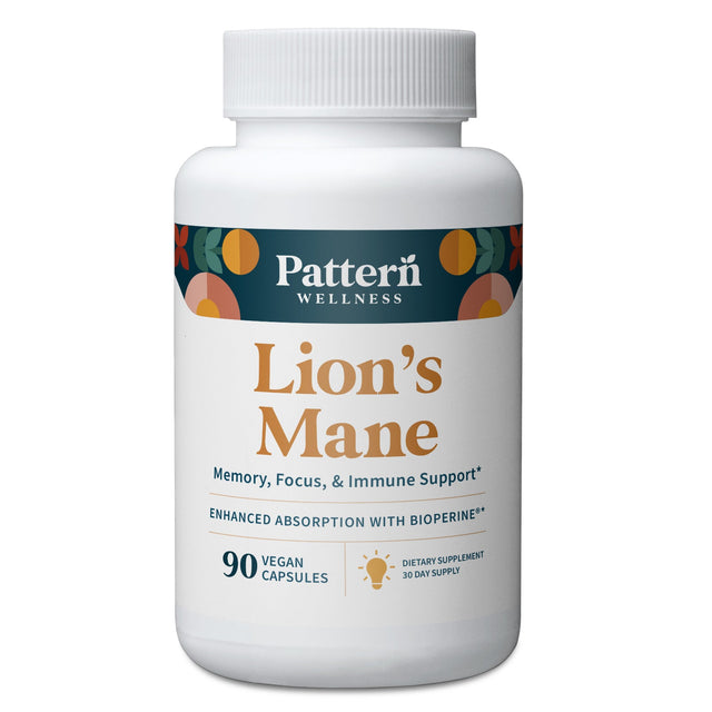 A bottle of Pattern Wellness Lion's Mane.