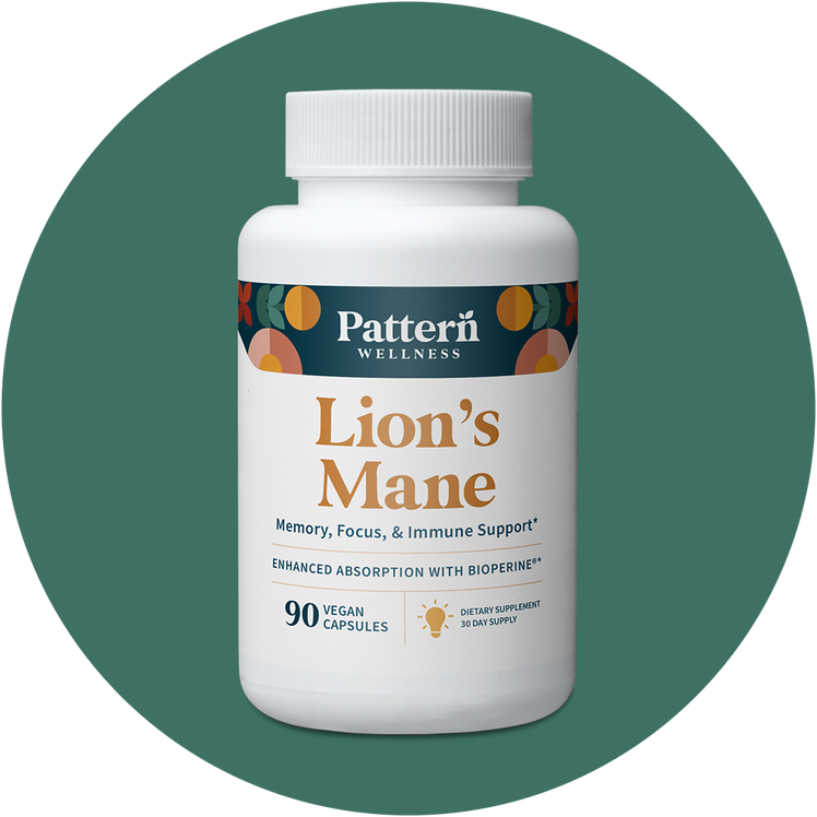 A bottle of Pattern Wellness Lion's Mane.