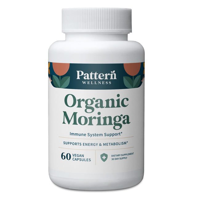 A bottle of Pattern Wellness Organic Moringa.