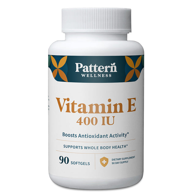 A bottle of Pattern Wellness Vitamin E.