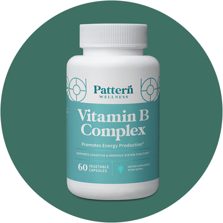 A bottle of Pattern Wellness Vitamin B Complex.