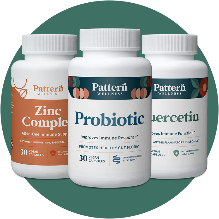 Bottles of Quercetin, Probiotic, and Zinc Complex.