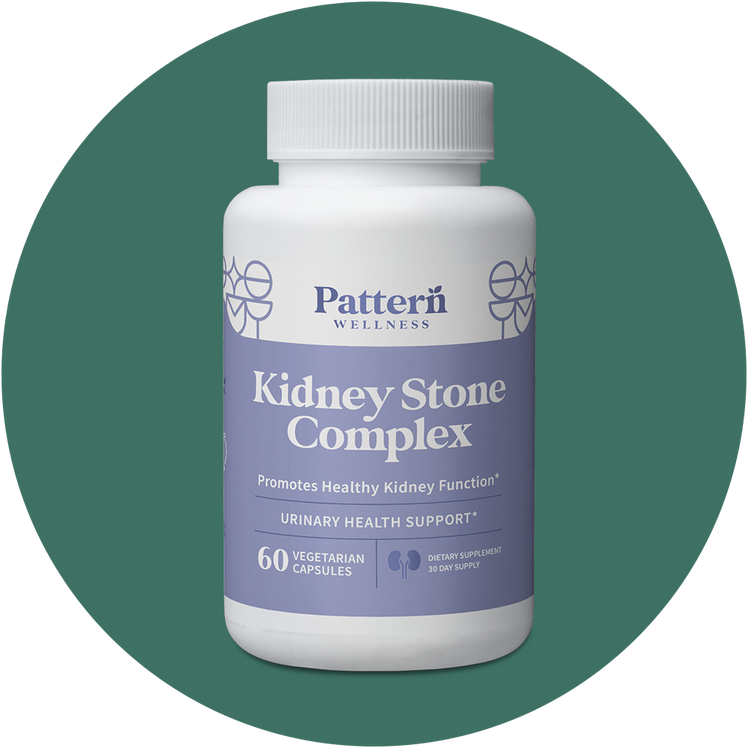 A bottle of Pattern Wellness Kidney Stone Complex.