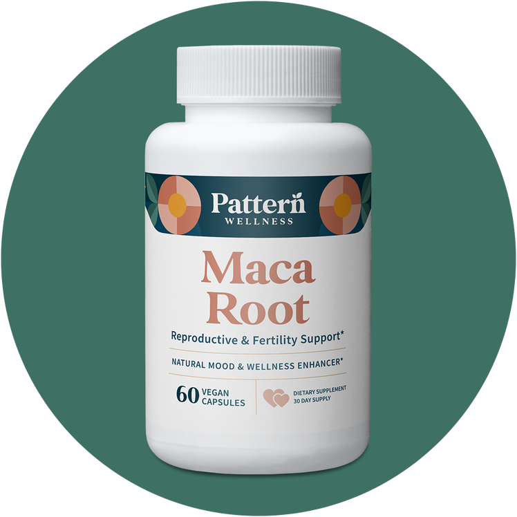 A bottle of Pattern Wellness Maca Root.