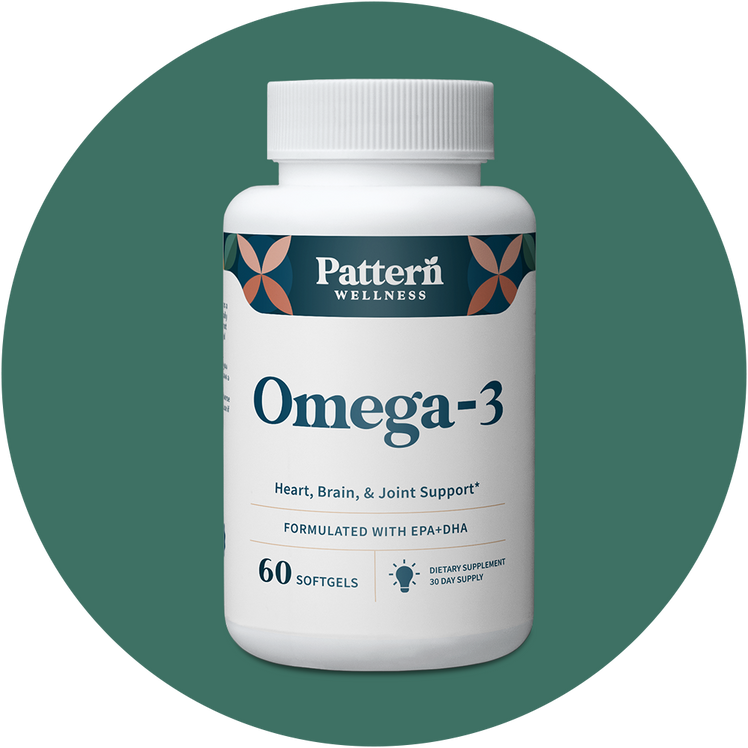 A bottle of Pattern Wellness Omega-3.