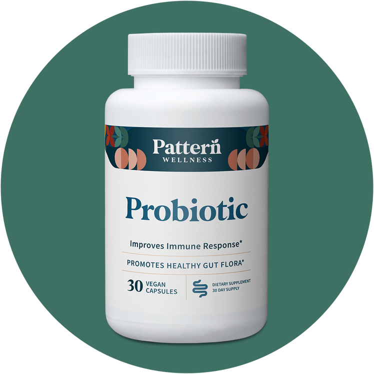 A bottle of Pattern Wellness Probiotic.