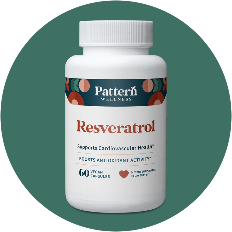 A bottle of Pattern Wellness Resveratrol.