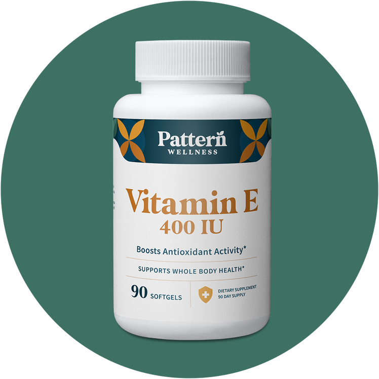 A bottle of Pattern Wellness Vitamin E.