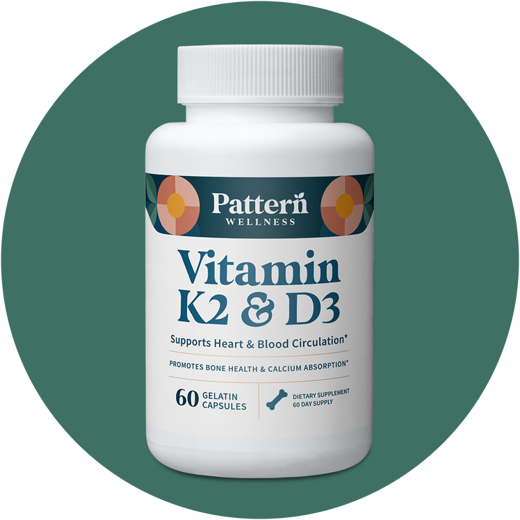 A bottle of Pattern Wellness Vitamin K2 & D3.