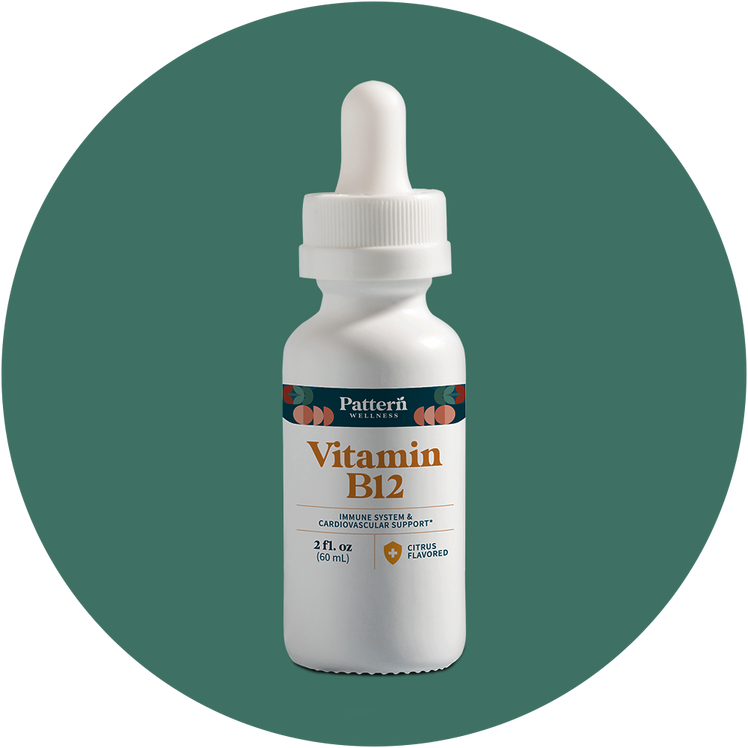 A bottle of Pattern Wellness Vitamin B12.