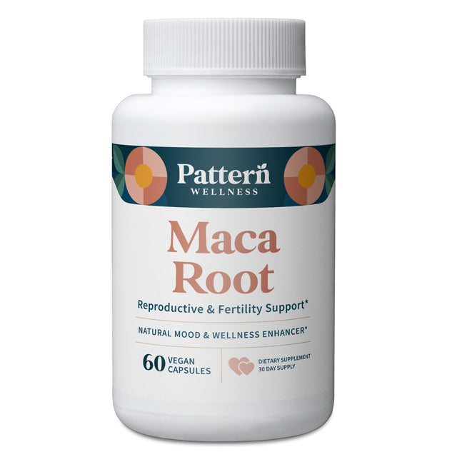 A bottle of Pattern Wellness Maca Root.