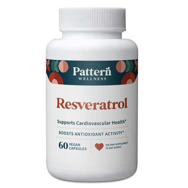 A bottle of Pattern Wellness Resveratrol.