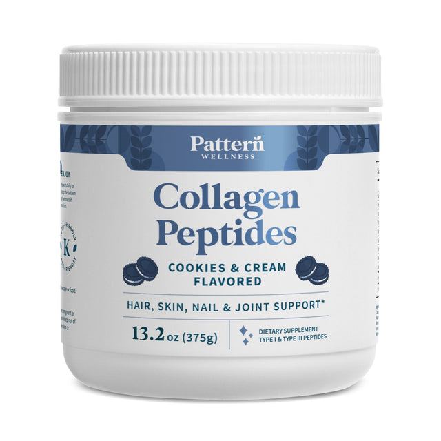 A jar of Pattern Wellness Collagen Peptides Powder.